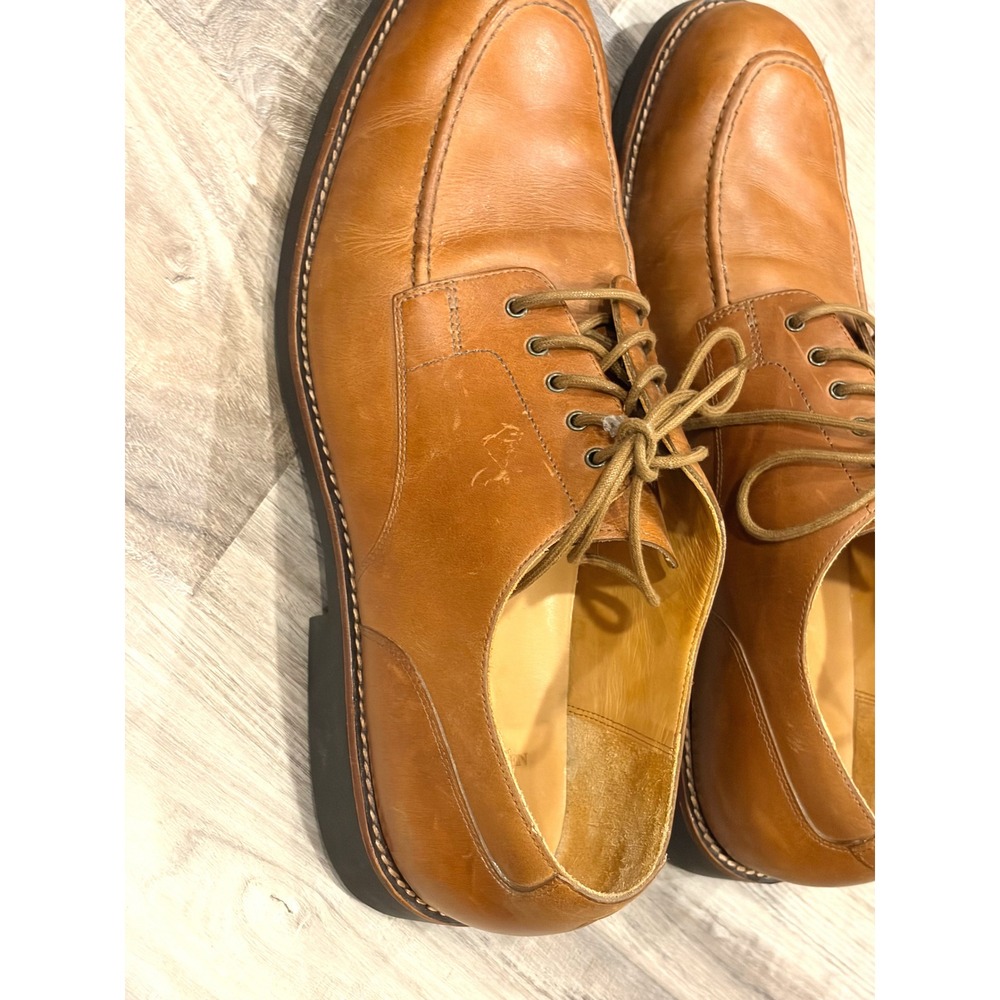 Y2K Polo Ralph Lauren Mens Apron Toe Derby Shoes 15D Tan Leather Oxford Moc Toe